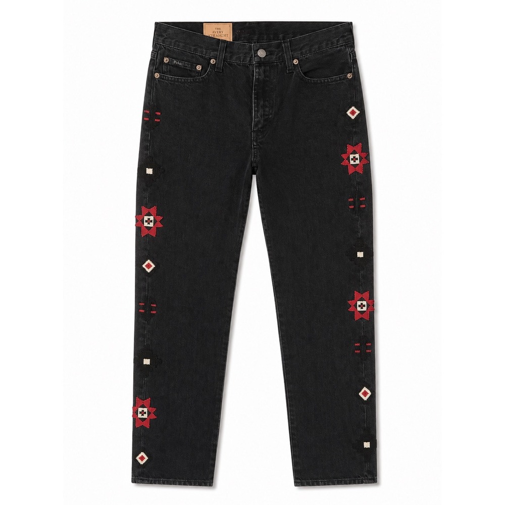 Polo Ralph Lauren Avery Boyfriend Beaded Embroidered Black Jeans 25 Southwestern